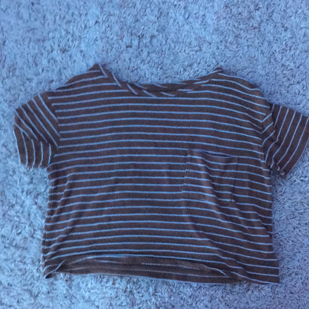 soft cropped brown and white striped shirt